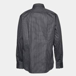 Pre Owned Versace Collection Black Pin Stripe Cotton Business Fit Shirt XXL
