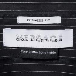 Pre Owned Versace Collection Black Pin Stripe Cotton Business Fit Shirt XXL