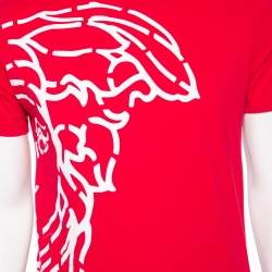 Pre Owned Versace Collection Red Half Medusa Print Cotton Short Sleeve T-Shirt M