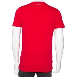 Pre Owned Versace Collection Red Half Medusa Print Cotton Short Sleeve T-Shirt M