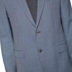 Versace Collection Blue Patterned Wool Single Breasted Blazer L