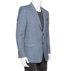 Versace Collection Blue Patterned Wool Single Breasted Blazer L