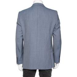 Versace Collection Blue Patterned Wool Single Breasted Blazer L