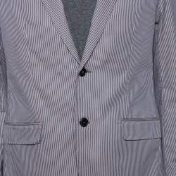 Pre Owned Versace Collection Grey Striped Cotton Single Breasted Blazer L
