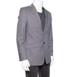 Pre Owned Versace Collection Grey Striped Cotton Single Breasted Blazer L