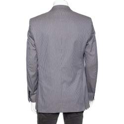 Pre Owned Versace Collection Grey Striped Cotton Single Breasted Blazer L