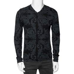 Versace Collection Midnight Blue Printed Cotton Long Sleeve T-Shirt M