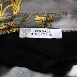 Versace Collection Black Knit & Baroque Printed Silk Paneled Button Front Pullover L