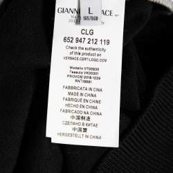 Versace Collection Black Knit & Baroque Printed Silk Paneled Button Front Pullover L