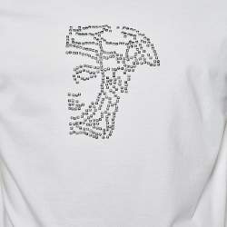 Versace Collection White Cotton Knit Medusa Head Embellished V-Neck T-Shirt M