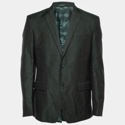 Versace Collection Dark Green Wool & Linen Single-Breasted Blazer L