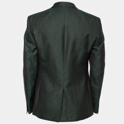 Versace Collection Dark Green Wool & Linen Single-Breasted Blazer L