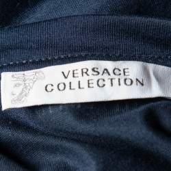 Pre Owned Versace Collection Navy Blue Printed Cotton Knit Crewneck T-Shirt L