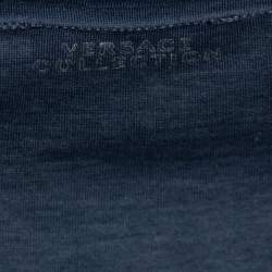 Pre Owned Versace Collection Navy Blue Printed Cotton Knit Crewneck T-Shirt L