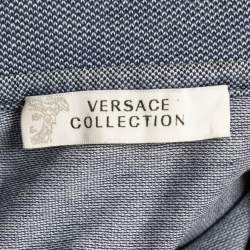 Pre Owned Versace Collection Blue Cotton Pique Logo Detail Polo T-Shirt S