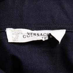 Versace Collection Navy Blue Printed Cotton Button Front Shirt S