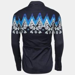 Versace Collection Navy Blue Printed Cotton Button Front Shirt S