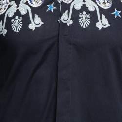 Versace Collection Navy Blue Printed Cotton Button Front Shirt S