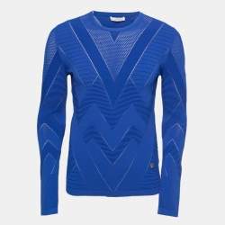 Versace Collection Blue Zig Zag Patterned Knit Pullover S