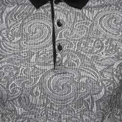 Versace Collection Black Patterned Cotton Knit Polo T-Shirt S