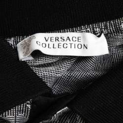 Versace Collection Black Patterned Cotton Knit Polo T-Shirt S