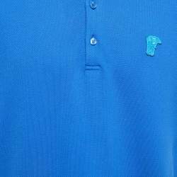 Pre Owned Versace Collection Blue Logo Embroidered Cotton Pique Polo T-Shirt 2XL