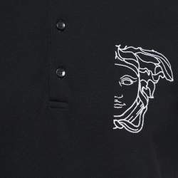 Pre Owned Versace Collection Black Logo Embroidered Cotton Pique Polo T-Shirt XL 