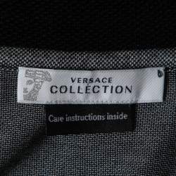 Versace Collection Grey Logo Embroidered Cotton Contrast Trim Polo T-Shirt S