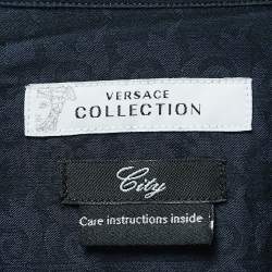 Versace Collection Navy Blue Patterned Cotton Blend Full Sleeve Shirt XL