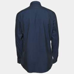 Versace Collection Navy Blue Patterned Cotton Blend Full Sleeve Shirt XL