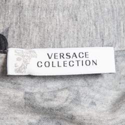 Pre Owned Versace Collection Grey Printed Jersey Polo T-Shirt L
