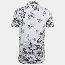 Pre Owned Versace Collection Grey Printed Jersey Polo T-Shirt L