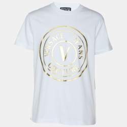 Pre Owned Versace Jeans Couture White/Gold Jersey Logo Print T-Shirt L