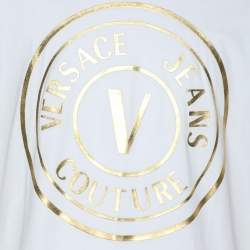 Pre Owned Versace Jeans Couture White/Gold Jersey Logo Print T-Shirt L