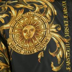 Pre Owned Versace Jeans Couture Black Sun Baroque Print Synthetic Zip-Up Hooded Jacket S