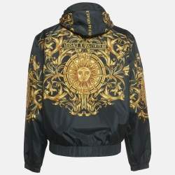 Pre Owned Versace Jeans Couture Black Sun Baroque Print Synthetic Zip-Up Hooded Jacket S