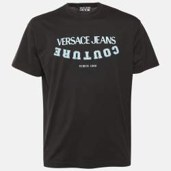 مملوكة مسبقًا Versace Jeans Couture Black Logo Print Cotton Crew Neck T-Shirt M 