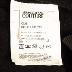 Pre Owned Versace Jeans Couture Black Logo Print Cotton Knit Zip-Up Hoodie S