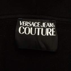 Pre Owned Versace Jeans Couture Black Logo Print Cotton Knit Zip-Up Hoodie S