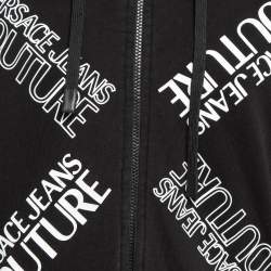 Pre Owned Versace Jeans Couture Black Logo Print Cotton Knit Zip-Up Hoodie S