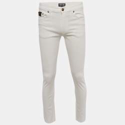 Pre Owned Versace Jeans Couture White Logo Embroidered Denim Slim Fitr Jeans M Waist 31"