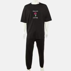 مملوكة مسبقًا Versace Jeans Couture Black Cotton T-Shirt & Joggers Set M/L