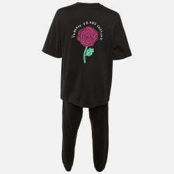 مملوكة مسبقًا Versace Jeans Couture Black Cotton T-Shirt & Joggers Set M/L
