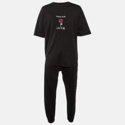 مملوكة مسبقًا Versace Jeans Couture Black Cotton T-Shirt & Joggers Set M/L