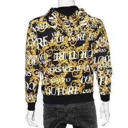 Pre Owned Versace Jeans Couture Black Baroque-Print Zipped Hoodie Jacket Size M