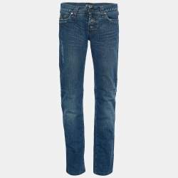 Pre Owned Versace Jeans Couture Indigo Distressed Straight Fit Jeans S
