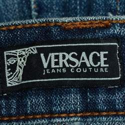 Pre Owned Versace Jeans Couture Indigo Distressed Straight Fit Jeans S