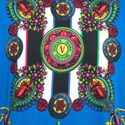 Pre Owned Versace Jeans Couture Bright Blue Baroque Print Cotton T-Shirt XXL