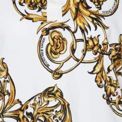Pre Owned Versace Jeans Couture White Baroque Printed Cotton Pique Polo T-Shirt M