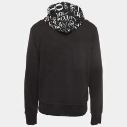 Pre Owned Versace Jeans Couture Black Logo Print Cotton Knit Hooded Sweatshirt L